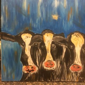 Three blue cows